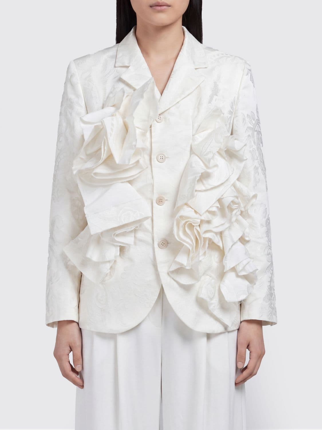 Comme Des Garçons Single-Breasted Cropped Blazer with Lapels and Embroidery