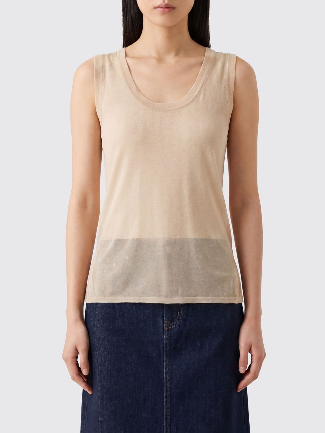 Durazzi Milano Sheer Cotton Slim Fit Top with U-Neck