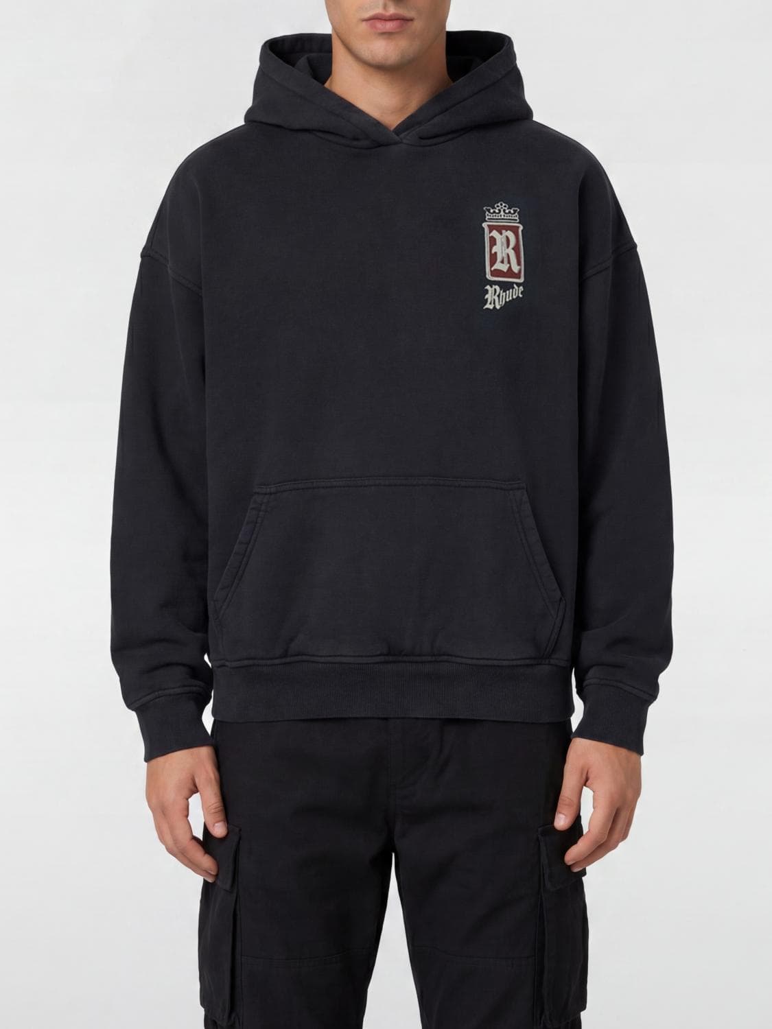 Rhude Cotton Hoodie with Kangaroo Pocket and Contrasting Logo