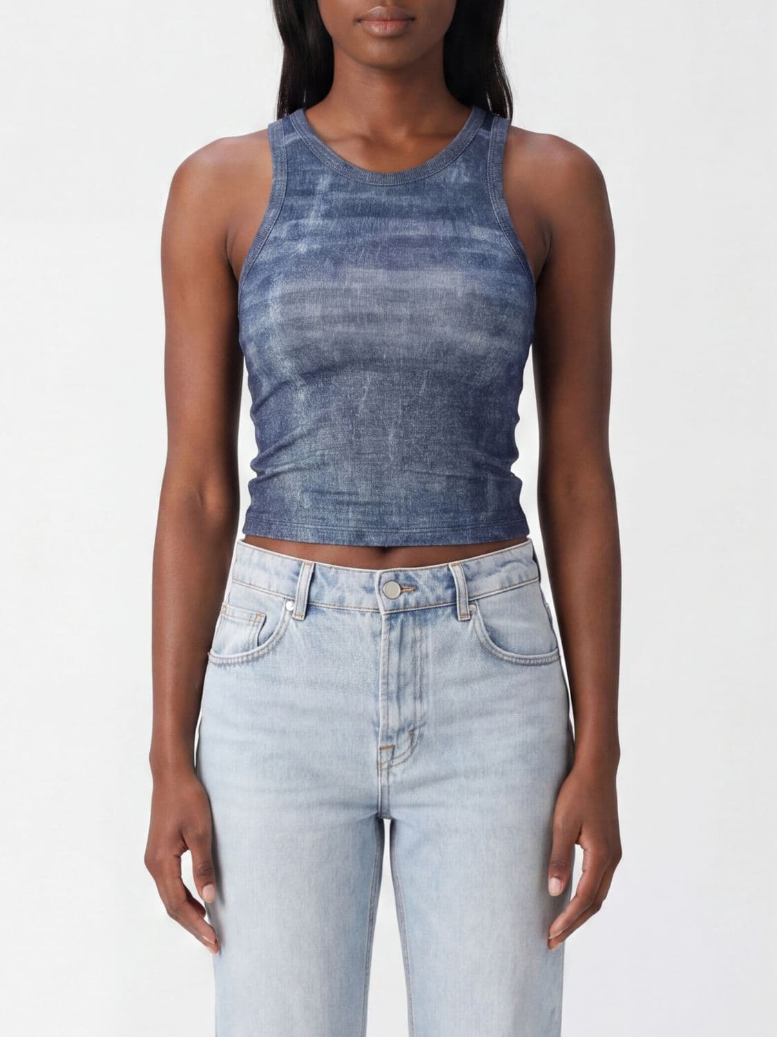 Liu Jo Sleeveless Cropped Top in Viscose Jersey with Abstract Print