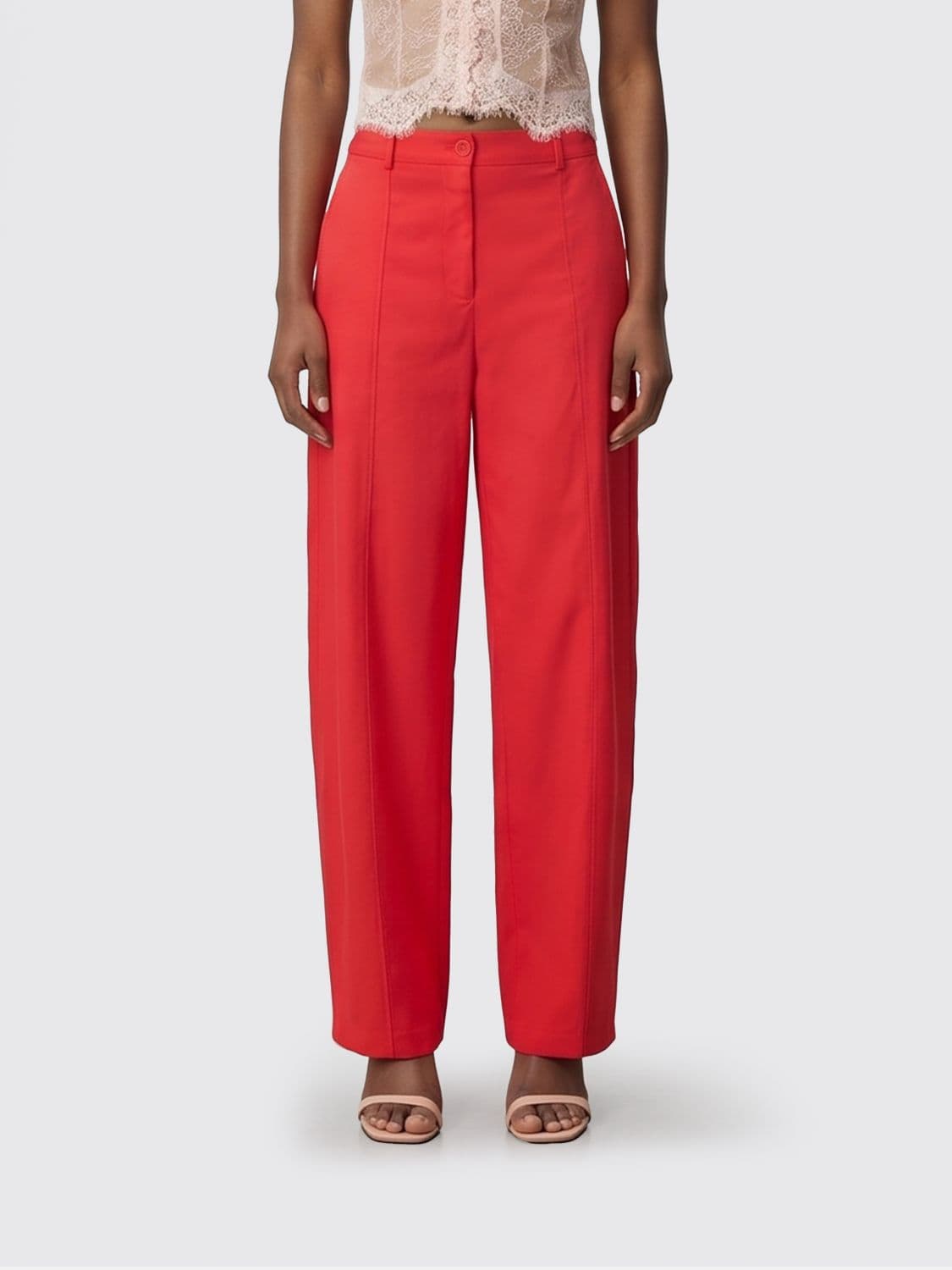 Pinko Mid-Rise Wide Leg Trousers in Stretch Cotton with Belt Loops