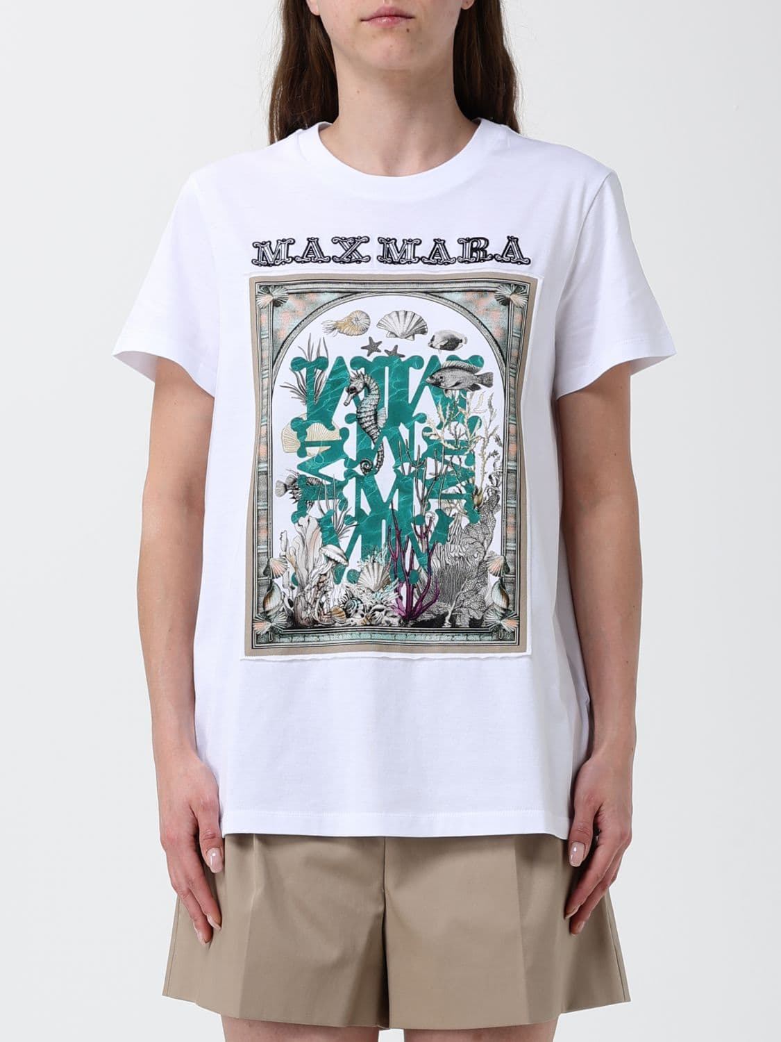 Max Mara Crewneck Cotton T-shirt With Contrasting Graphic Logo Print · XS