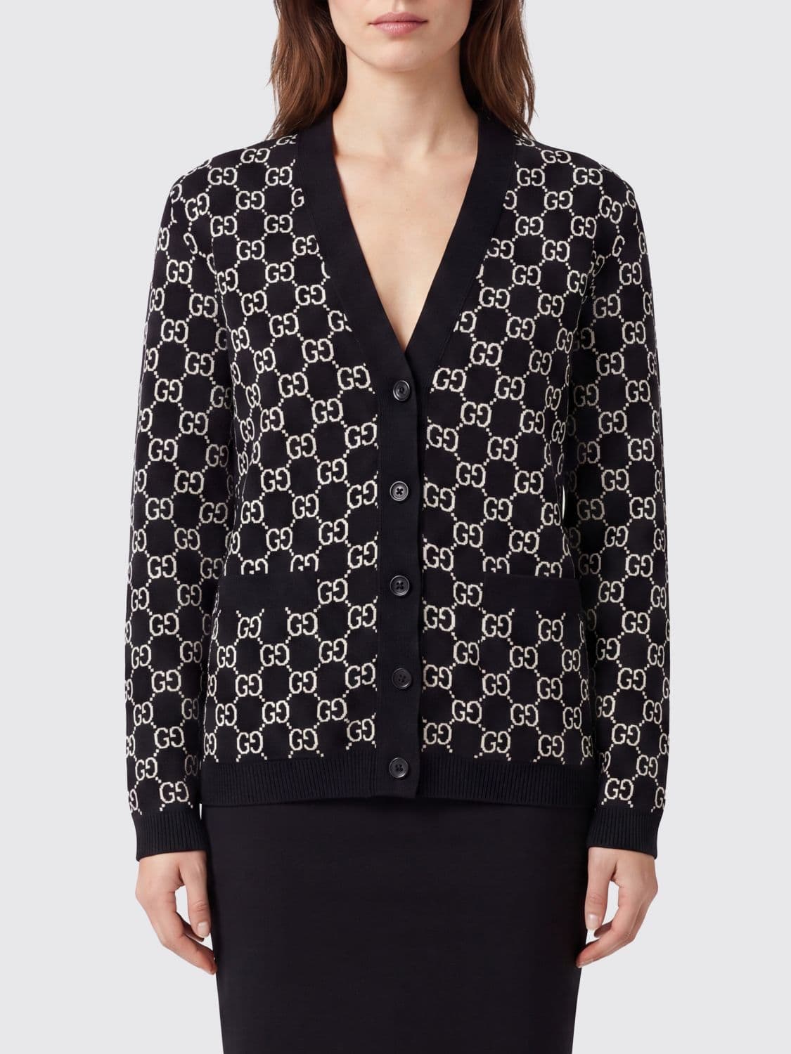 Gucci V-Neck Wool Cardigan with GG Monogram · M