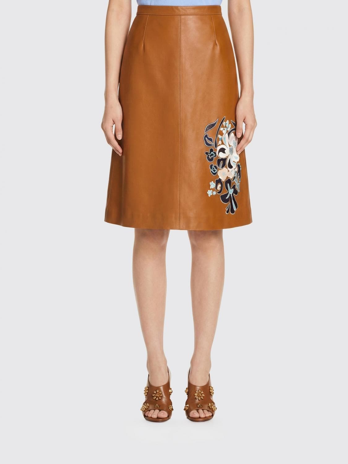Marni High-Waisted A-line Leather Mini Skirt with Embroidered Details · 40