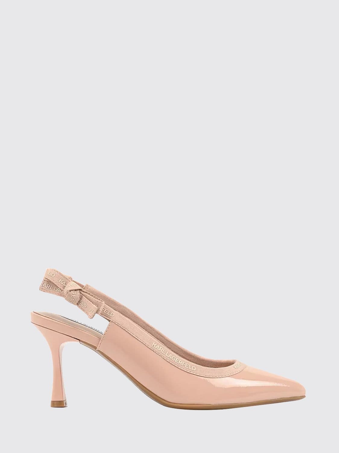 Karl Lagerfeld Patent Leather Slingback Pumps with Mid-Heel and Bow