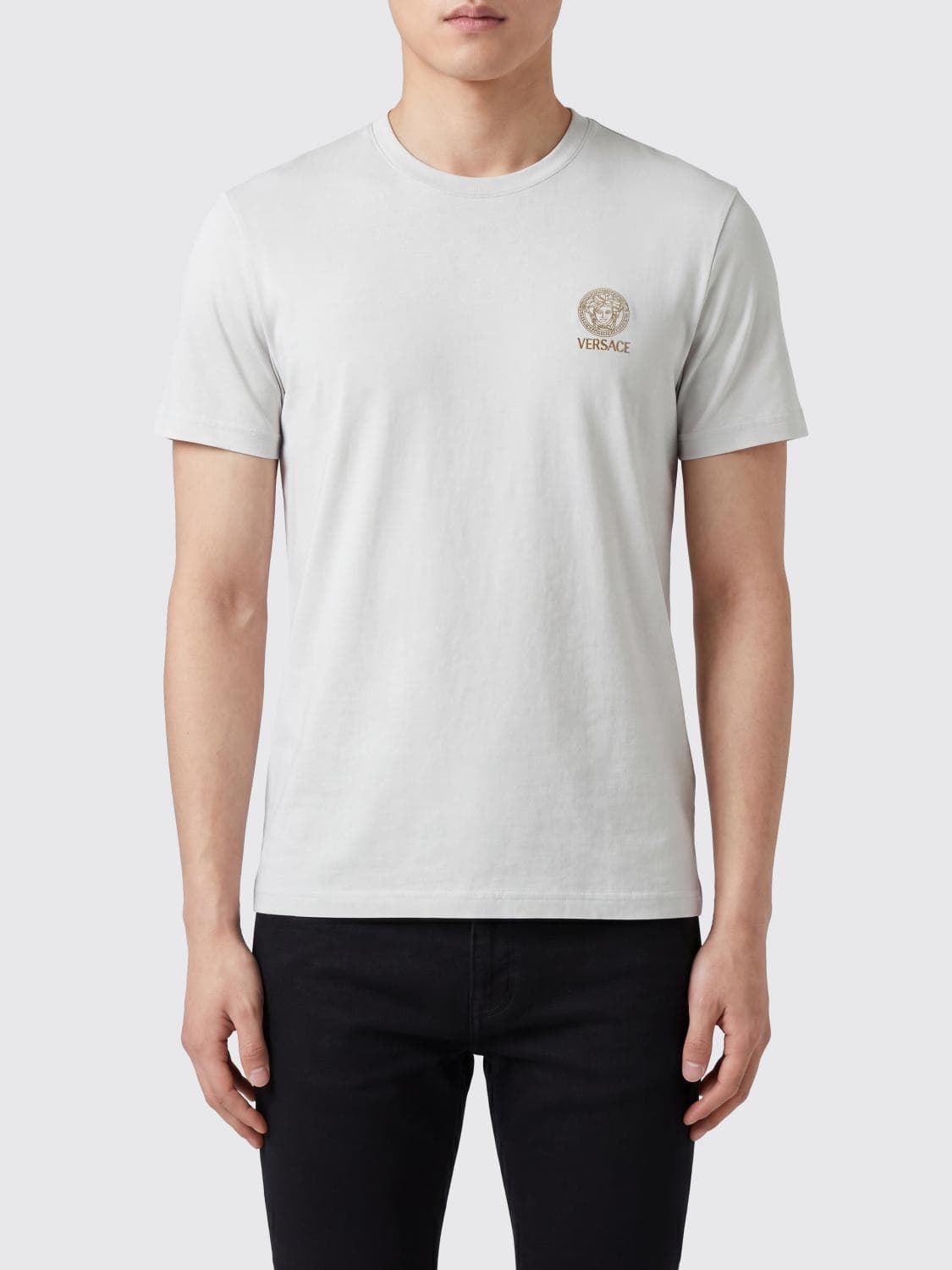 Versace Short-Sleeved Slim Fit T-Shirt in Cotton with Medusa Logo