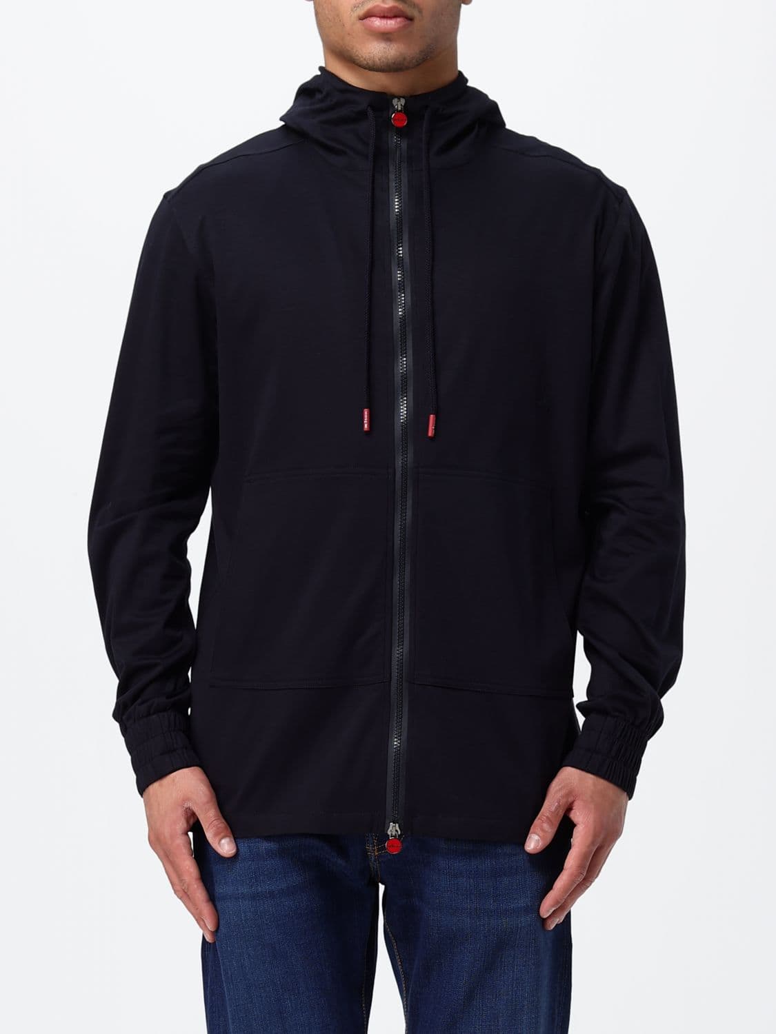 Kiton Cotton Zip-Up Hoodie with Enameled Logo