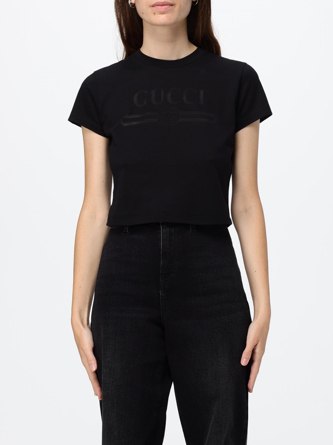 Gucci Cropped Cotton Logo T-Shirt with Slim Fit