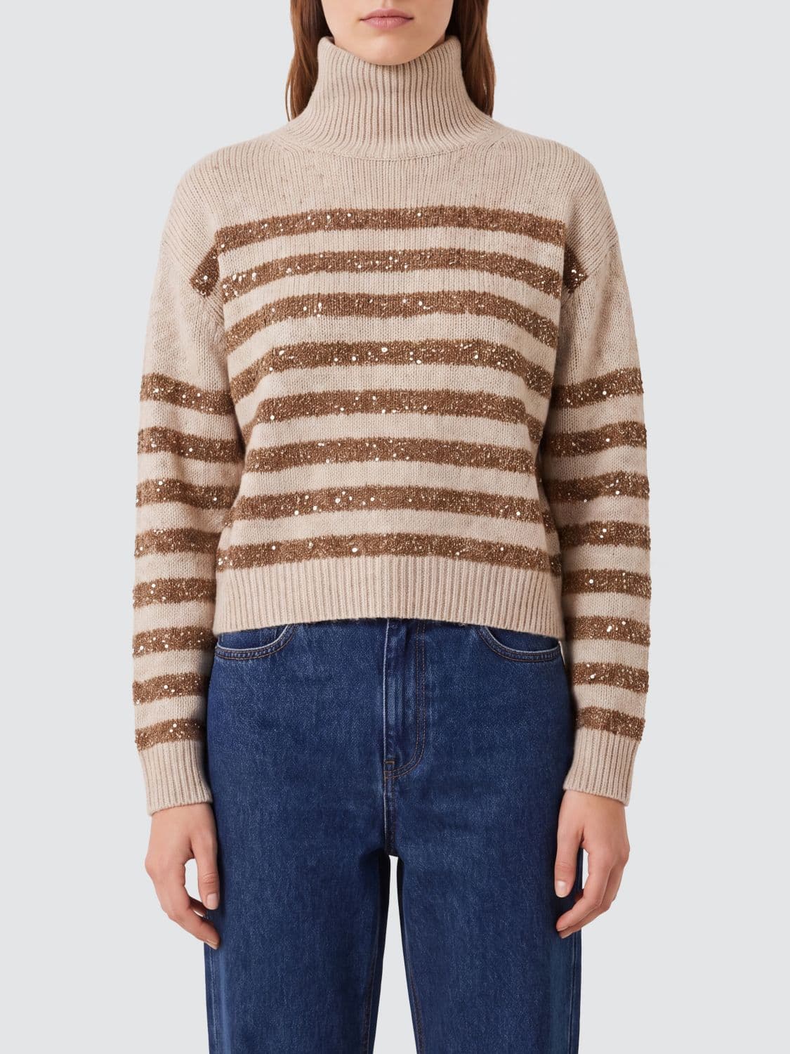 Brunello Cucinelli Striped Lurex and Cashmere-Wool Blend Turtleneck Jumper