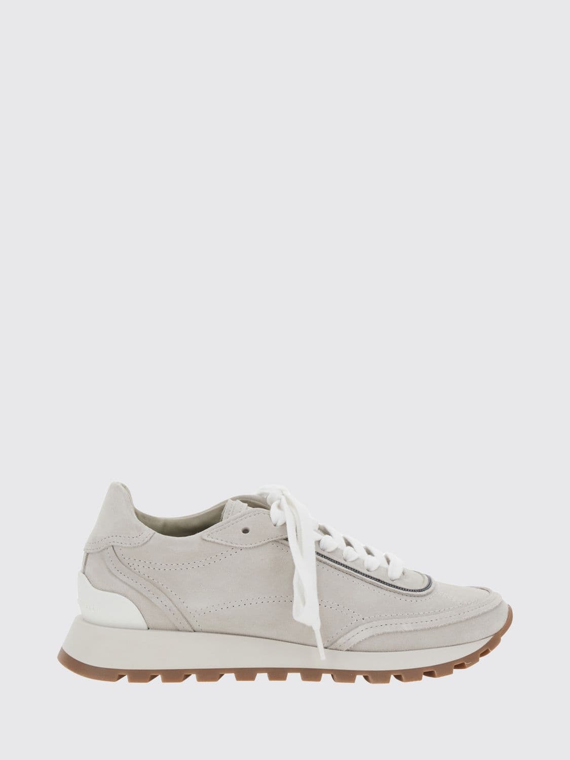 Brunello Cucinelli Suede Calfskin Low-Top Trainers with Monili