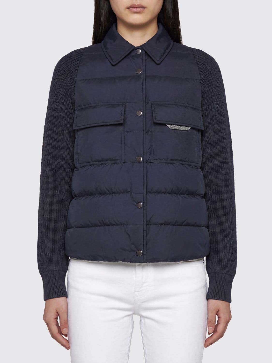 Brunello Cucinelli Short Quilted Down Jacket in Nylon, Silk and Cashmere