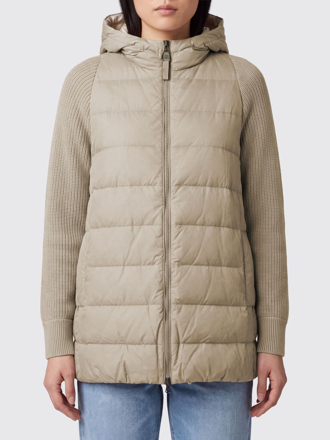 Brunello Cucinelli Short Quilted Nylon Hooded Puffer Jacket with Zip Closure