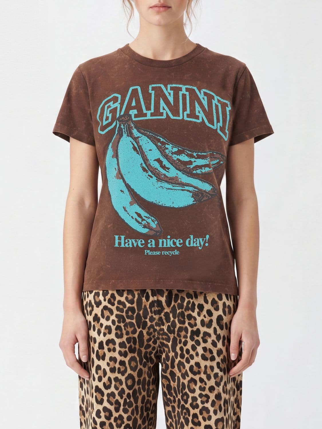 Ganni Crew Neck Cotton T-shirt with Contrast Logo