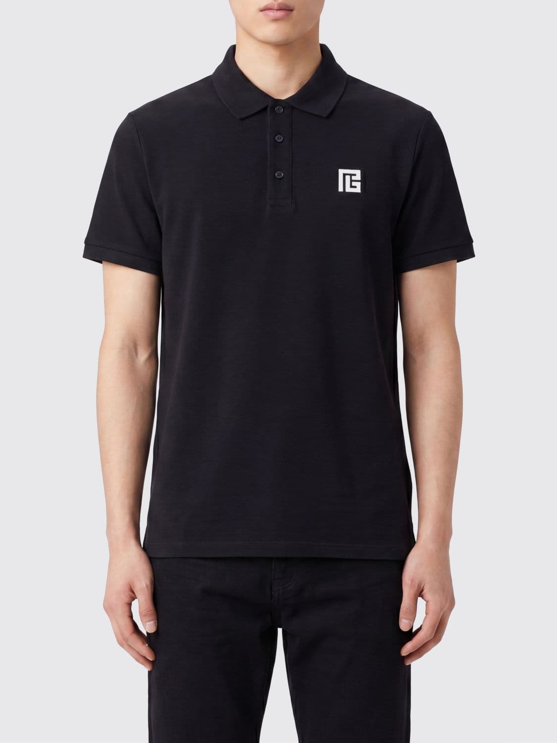 Balmain Slim Fit Short-Sleeve Cotton Polo Shirt with Contrast Logo