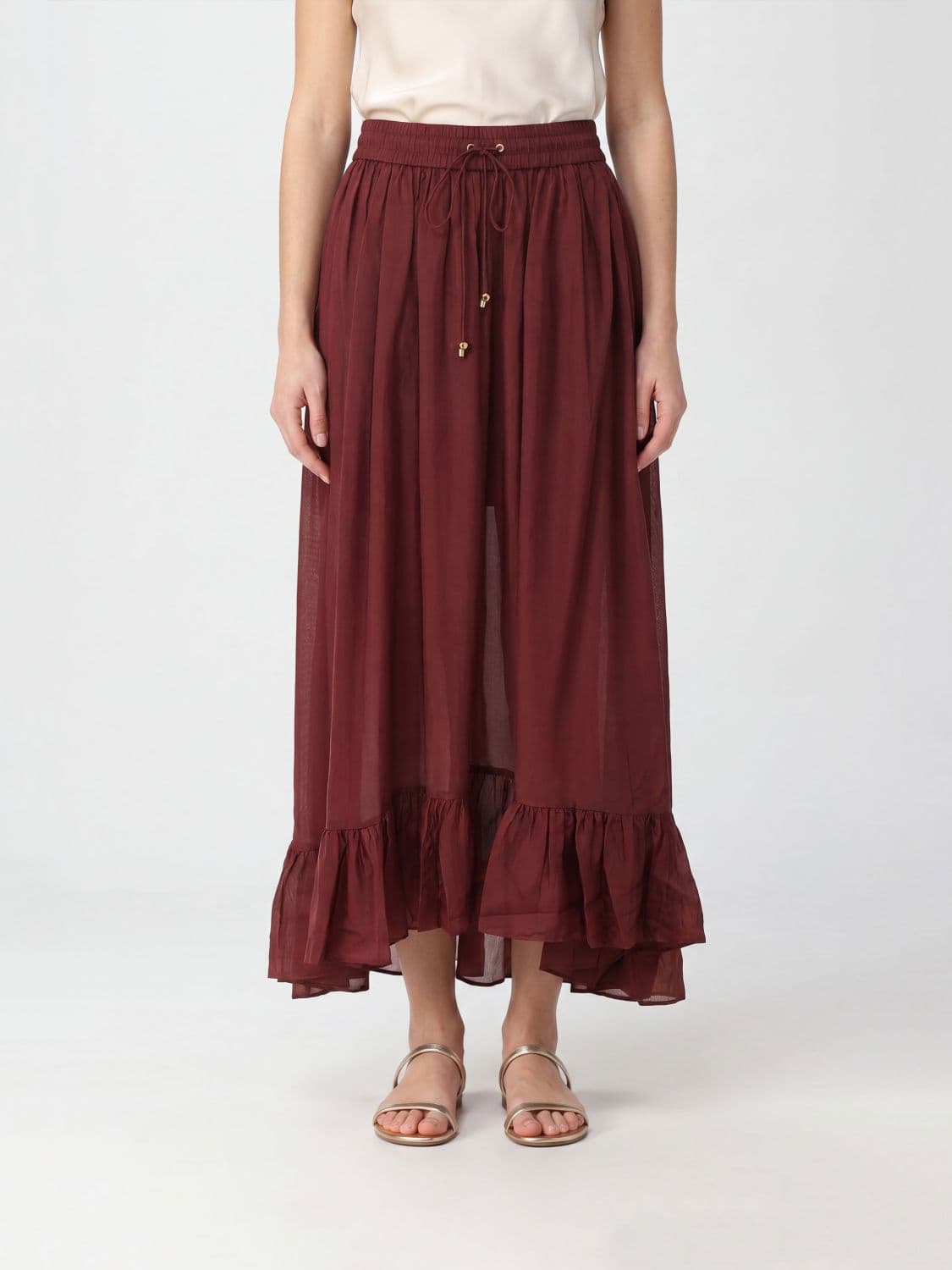 Zimmermann Aster High-Waisted Silk Midi Skirt with Ruffles