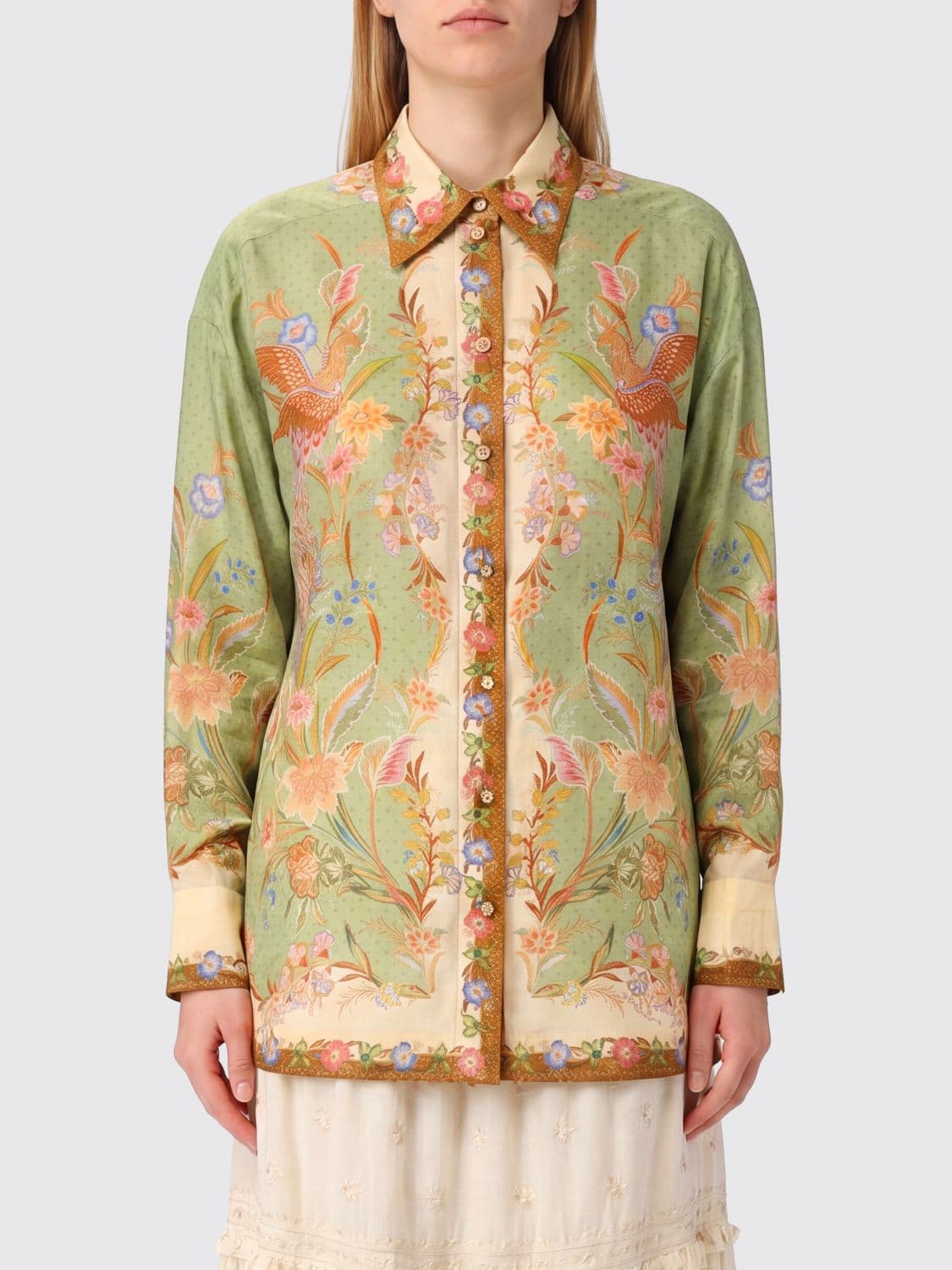 Zimmermann Floral Print Silk Shirt with Long Sleeves