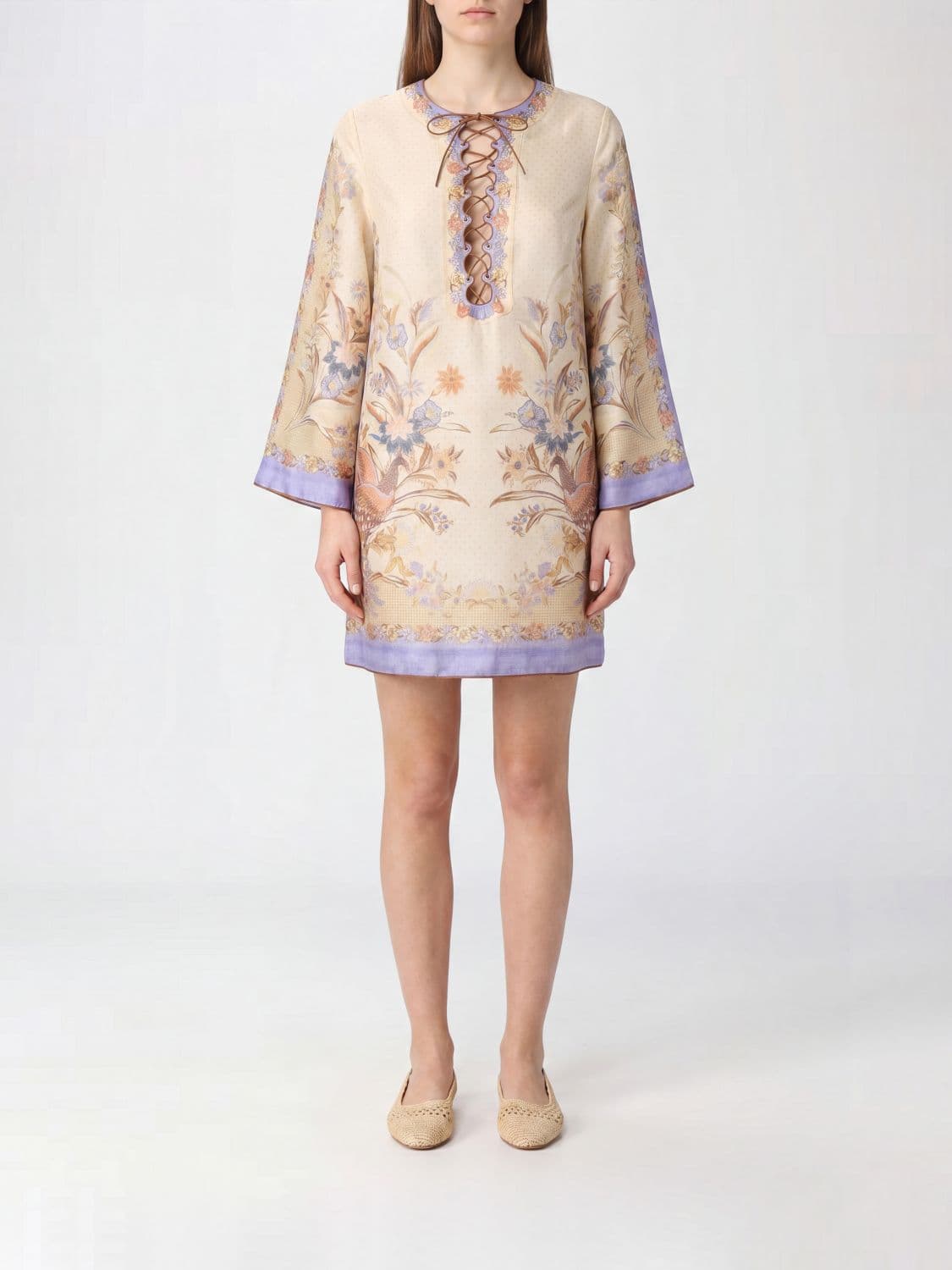 Zimmermann Indra Floral Print Linen Tunic with Long Sleeves