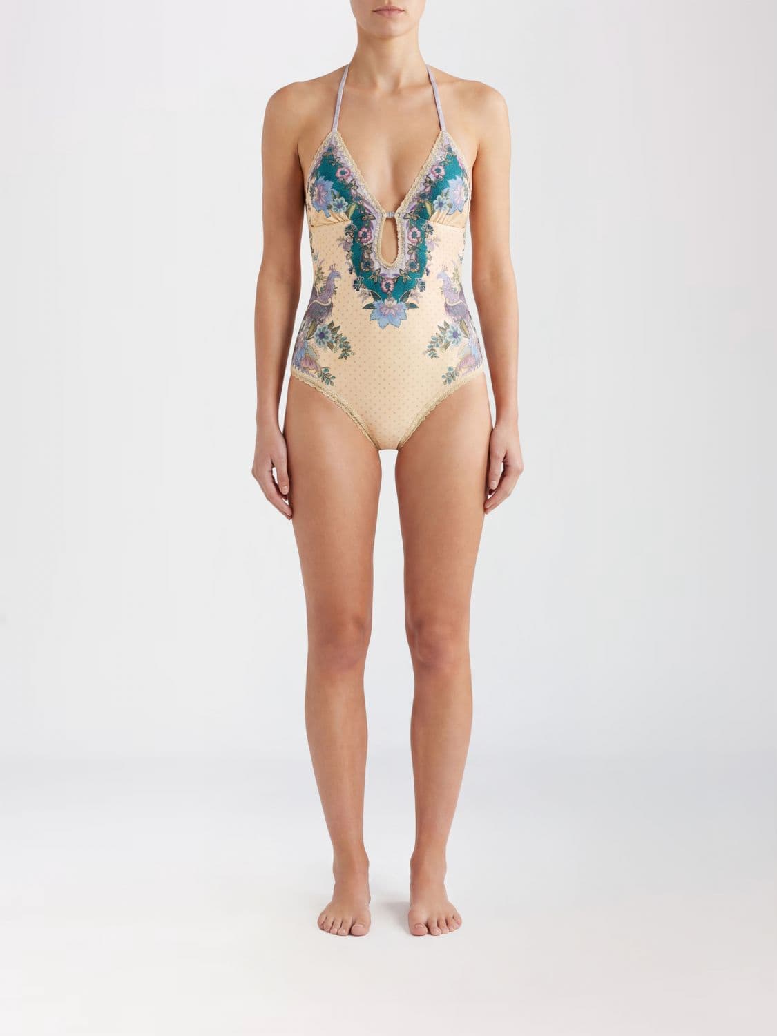 Zimmermann Floral Print One-Piece Swimsuit with Halter Neck