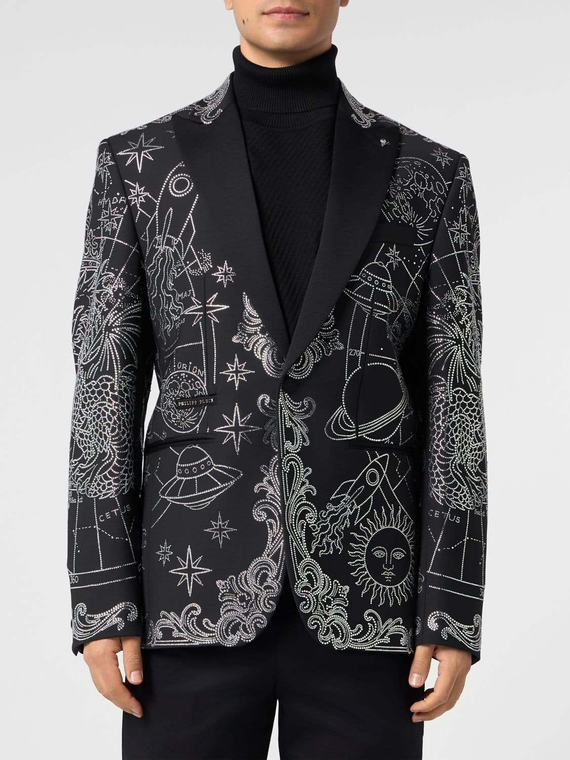 Philipp Plein Zodiaco Wool-Blend Blazer with Crystal Embroidery