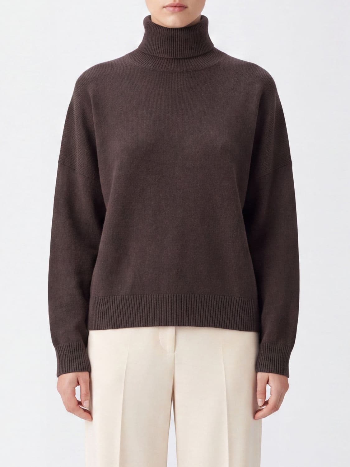 Brunello Cucinelli 100% Cashmere Long-Sleeved Turtleneck Jumper with Ribbed Trim