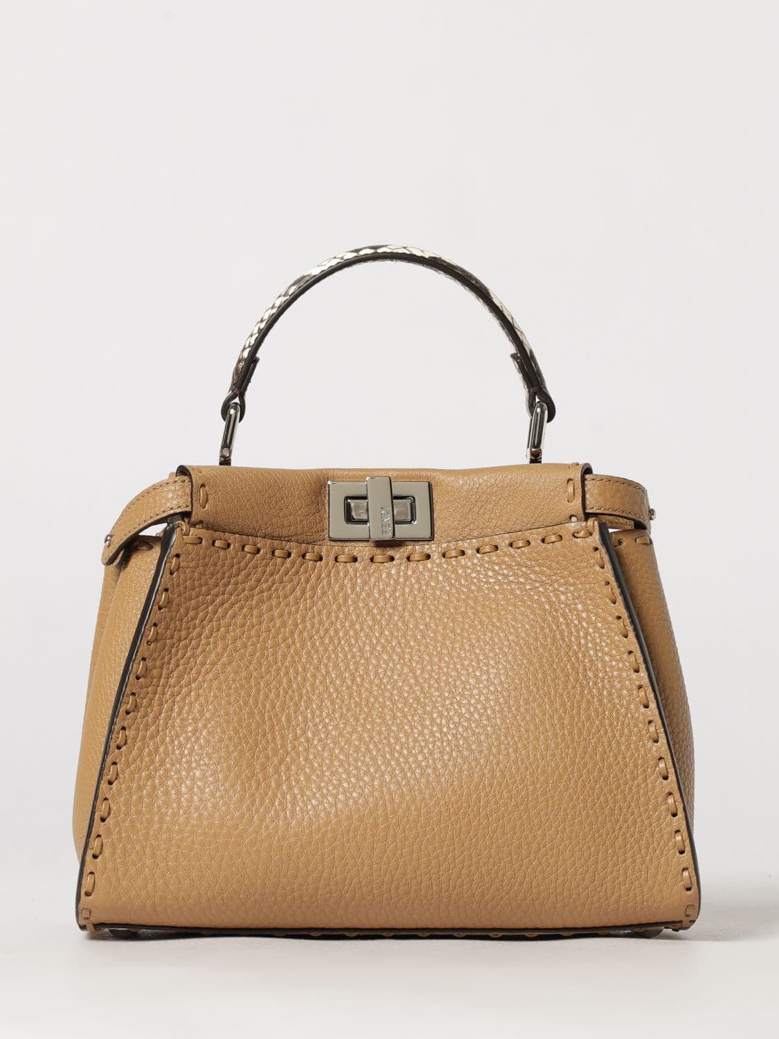 Fendi Peekaboo Mini Handbag in Hammered Calfskin Leather