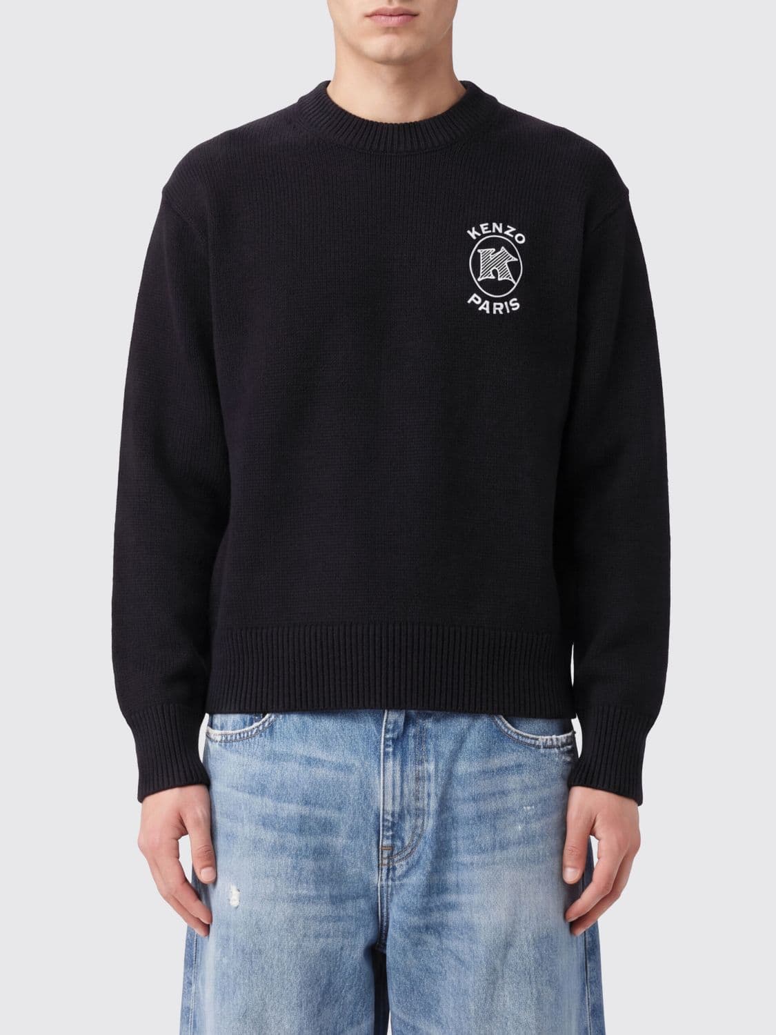 Kenzo Crewneck Cotton Jumper with Contrast Embroidered Logo