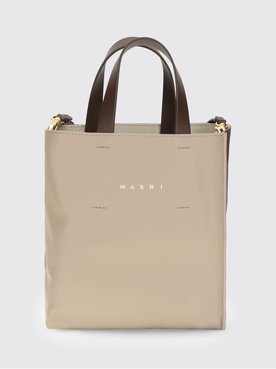 Marni Museo Mini Two-Tone Leather Tote Bag with Shoulder Strap · OS