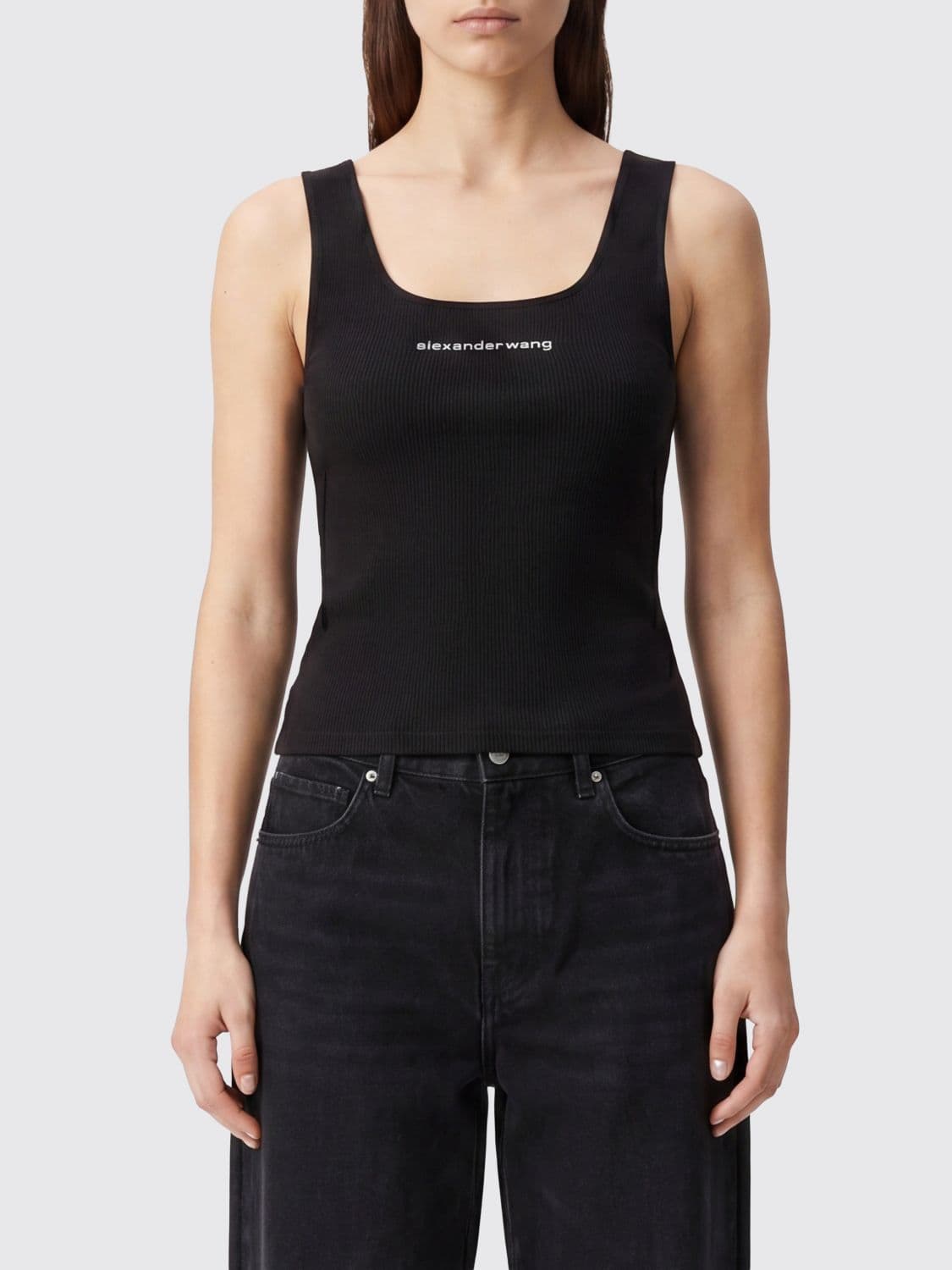 Alexander Wang Slim Fit Stretch Technical Fabric Top with Square Neckline