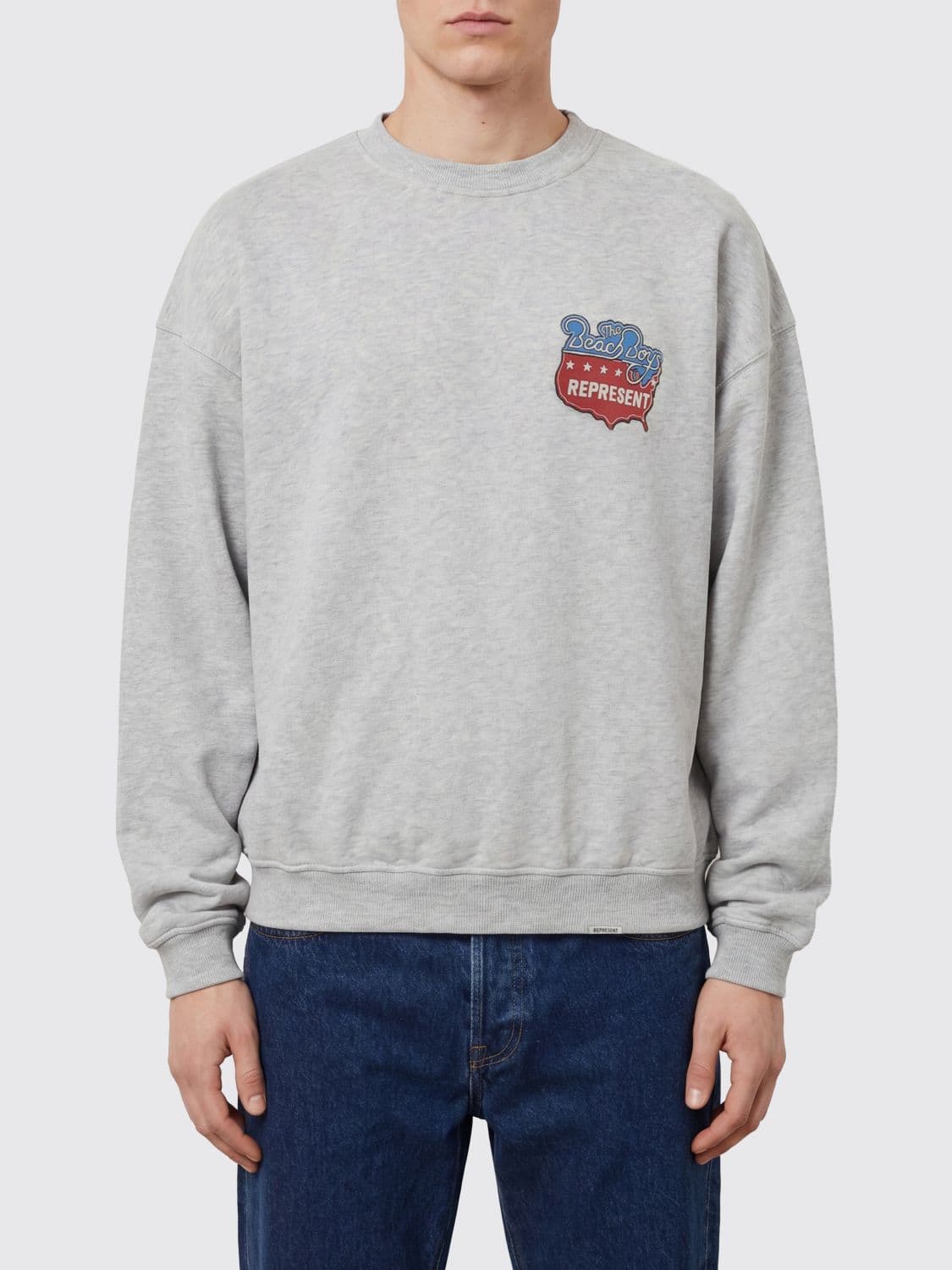 Represent Graphic Print Cotton Crewneck Sweatshirt with Dropped Shoulders