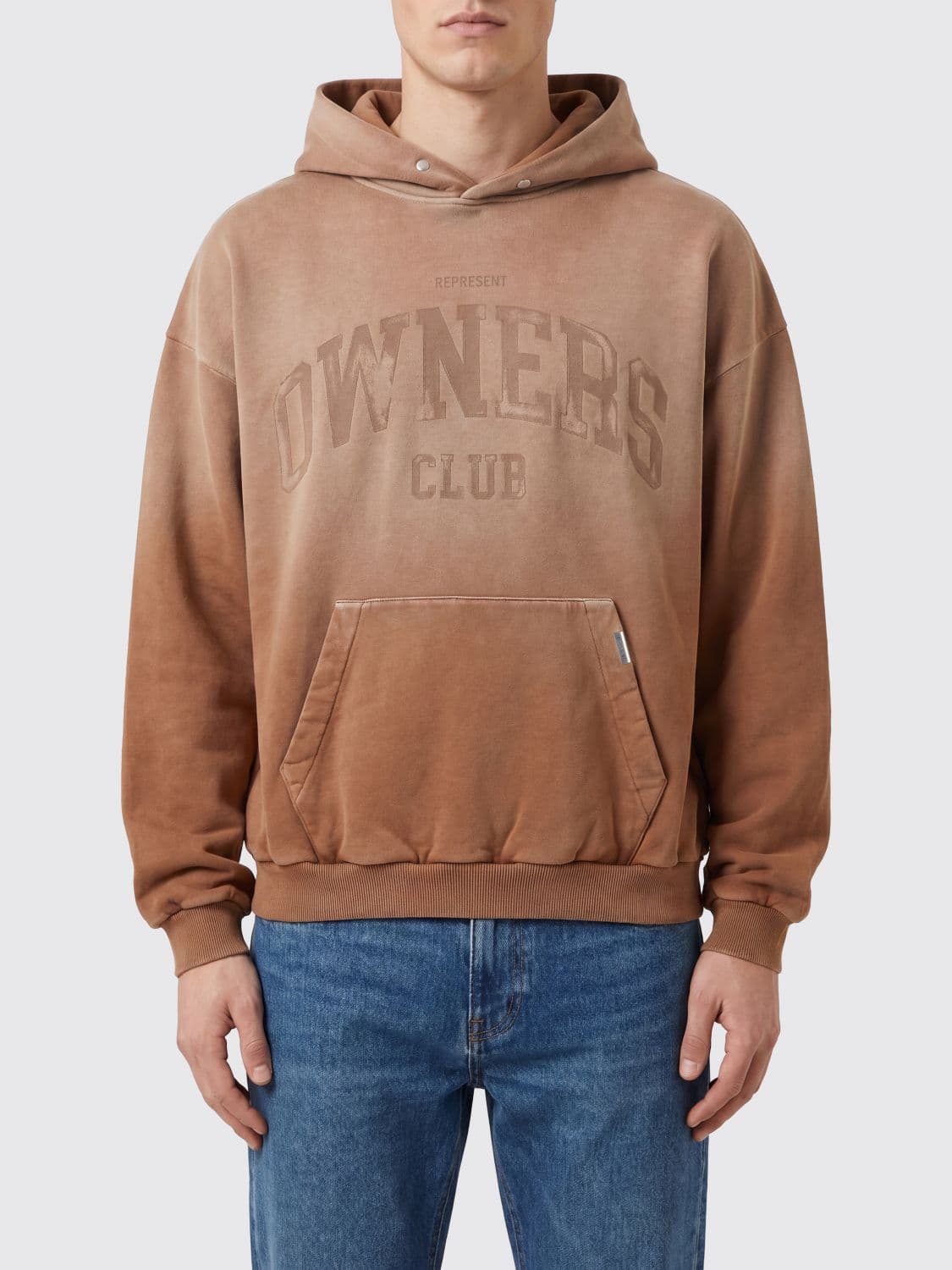 Represent Cotton Hoodie with Kangaroo Pocket and Logo Print