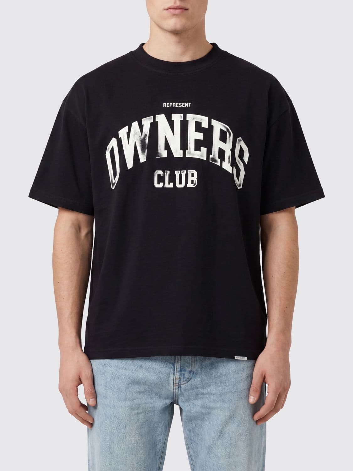 Represent Vintage-Style Cotton T-Shirt with Printed Logo and Dropped Shoulders