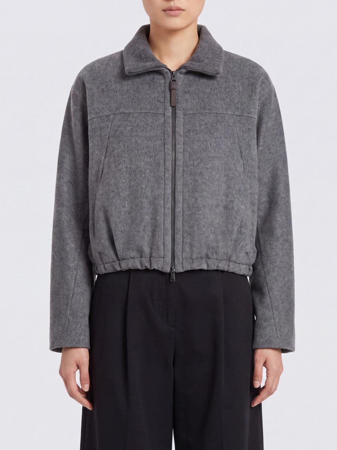 Brunello Cucinelli Virgin Wool Shirt Jacket with Classic Collar and Zip Closure