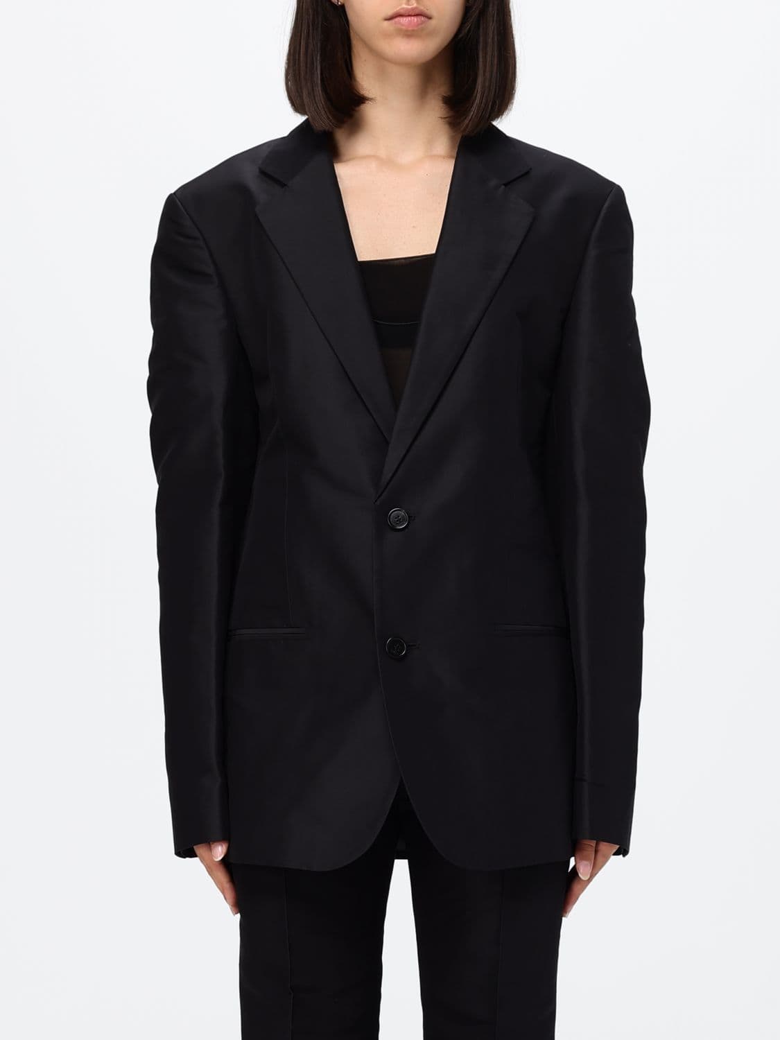 Gucci Cropped Silk Blazer with Peak Lapels and Padded Shoulders