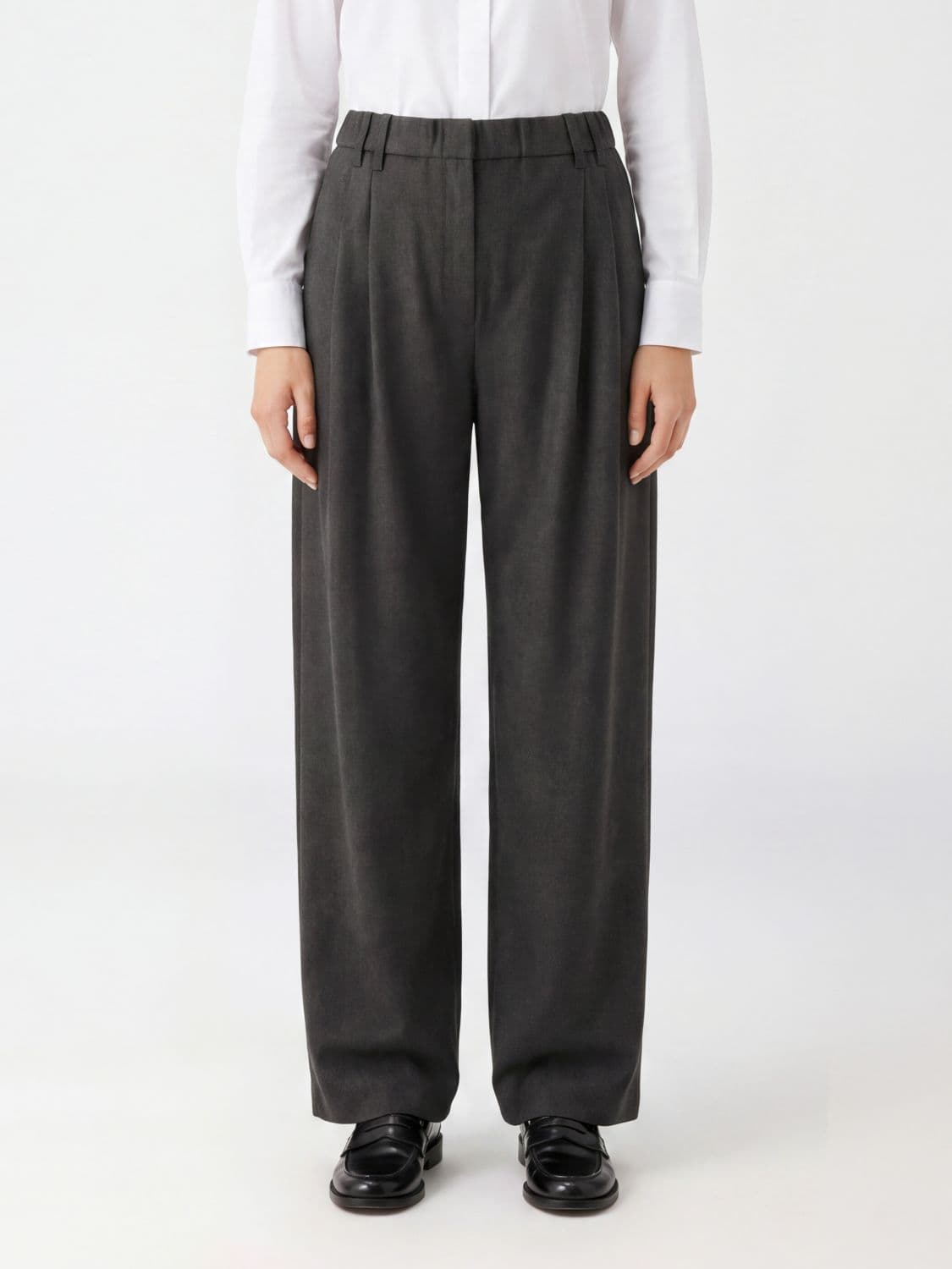 Brunello Cucinelli High-Waisted Virgin Wool Wide Leg Trousers with Monili