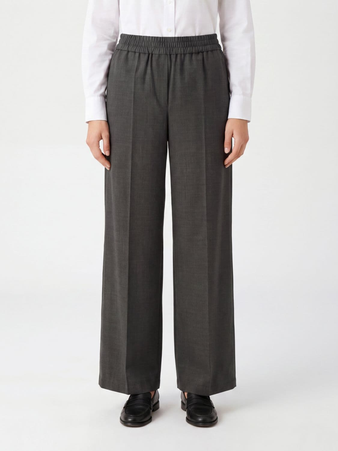 Brunello Cucinelli Wool Blend Wide-Leg Trousers with Elasticated Waist