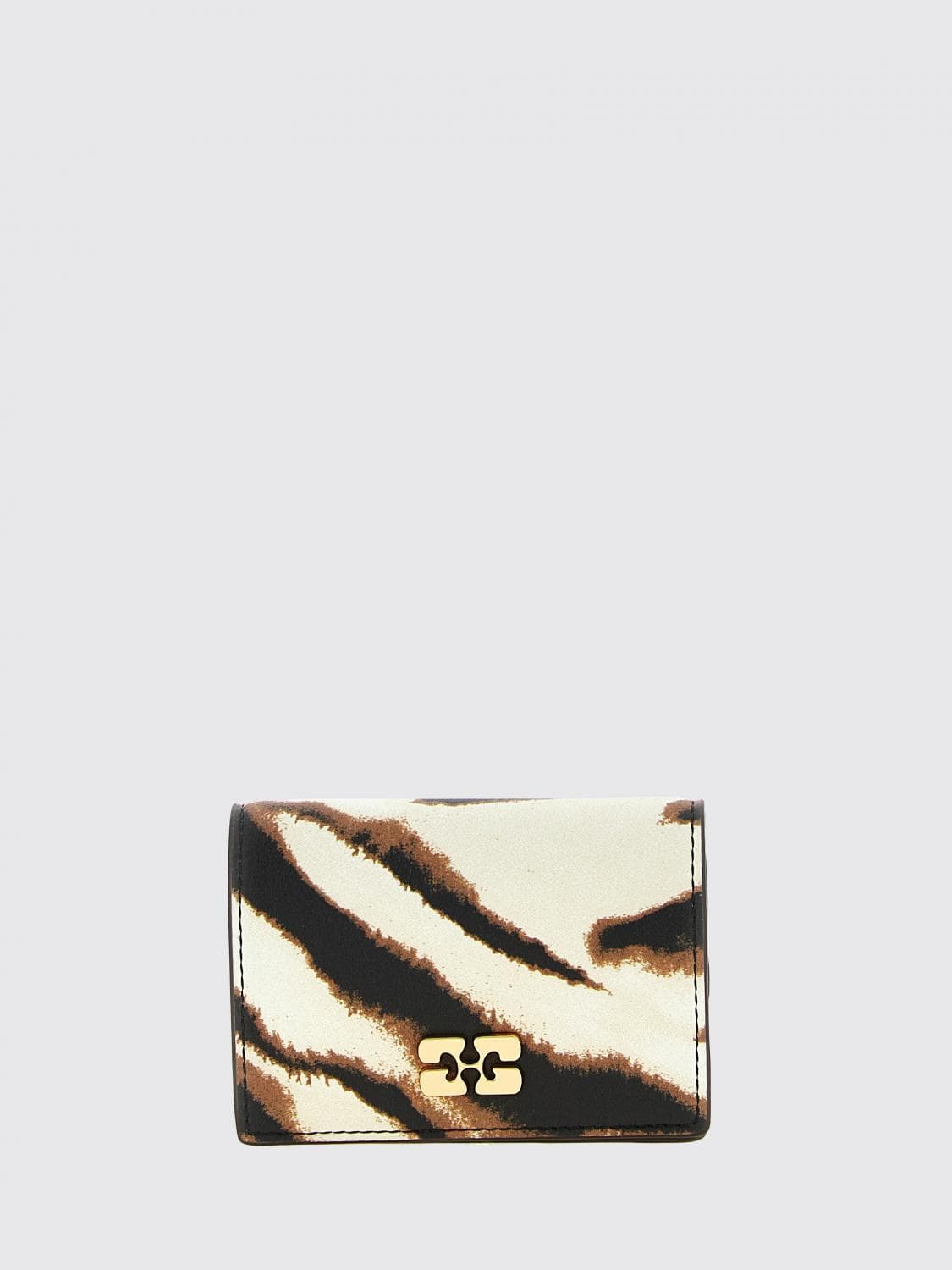 Ganni Bou Zebra-Print Faux Leather Wallet with Butterfly Logo
