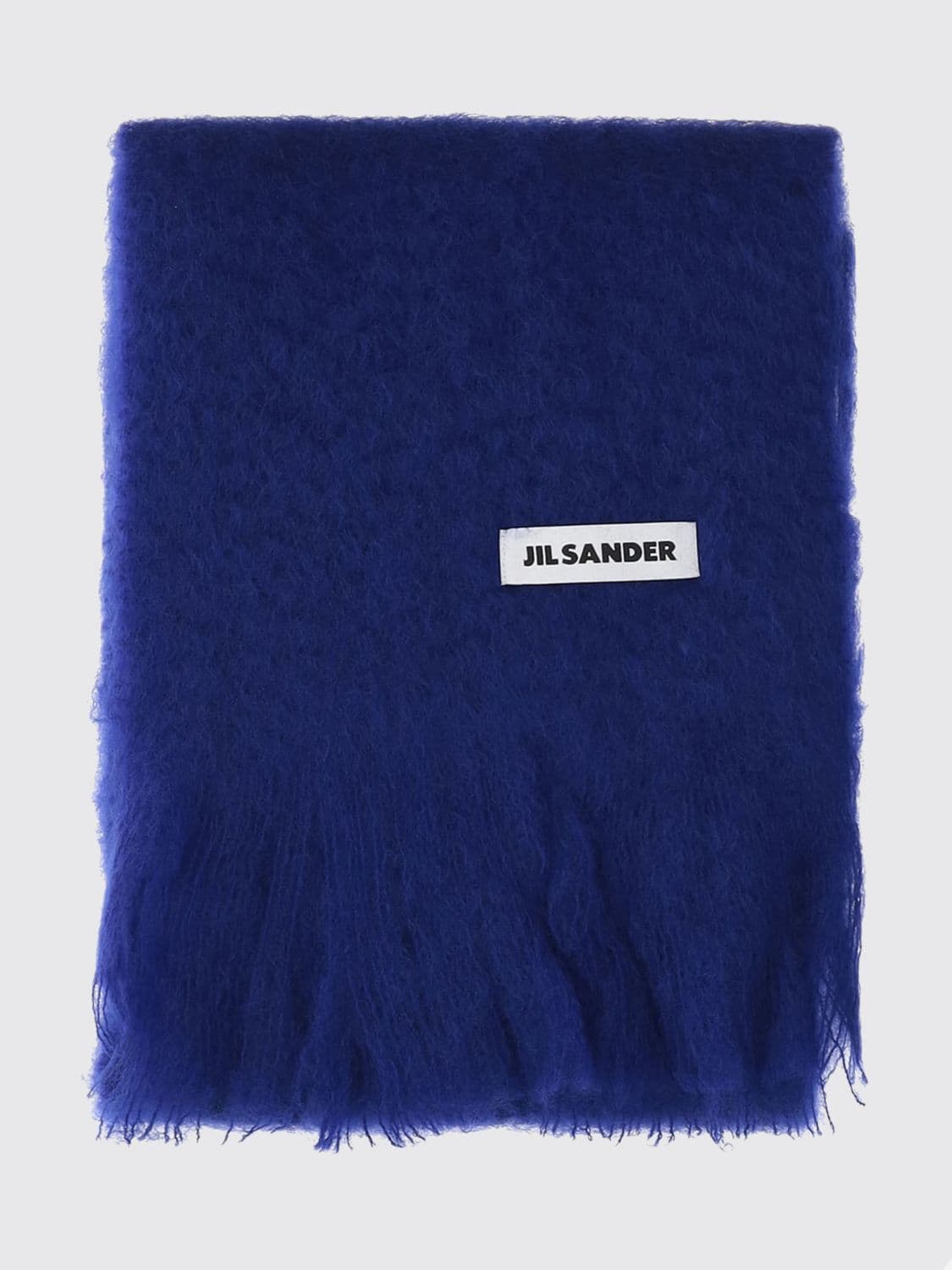 Jil Sander Fringed Mohair Wool Blend Scarf with Applied Logo Patch · OS