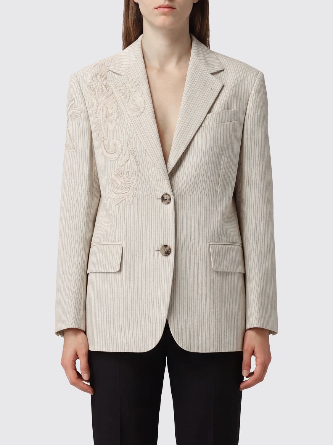 Dries Van Noten Single-Breasted Striped Embroidered Cotton-Blend Blazer