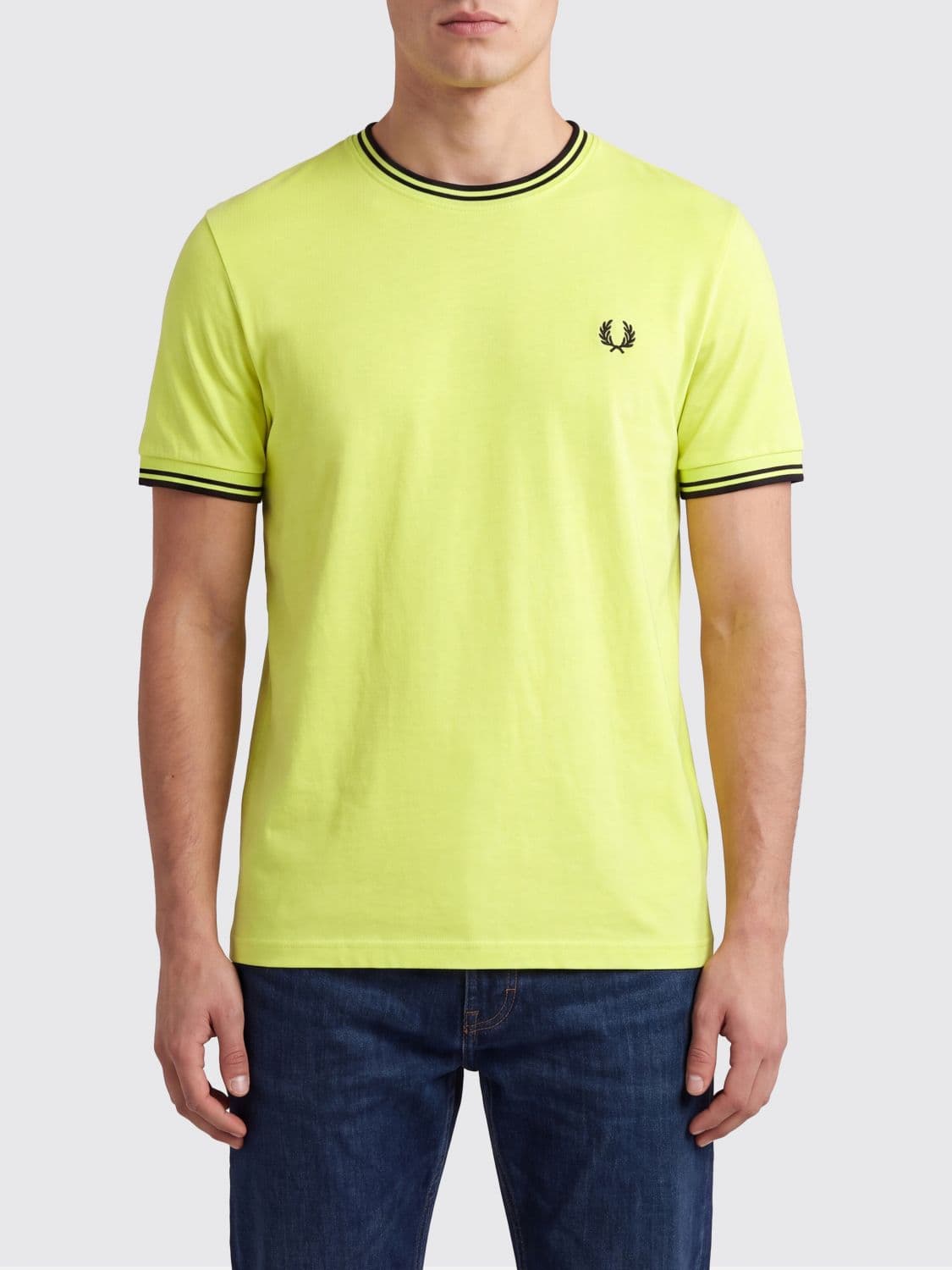 Fred Perry Slim Fit Cotton T-shirt with Contrast Trims and Embroidered Logo