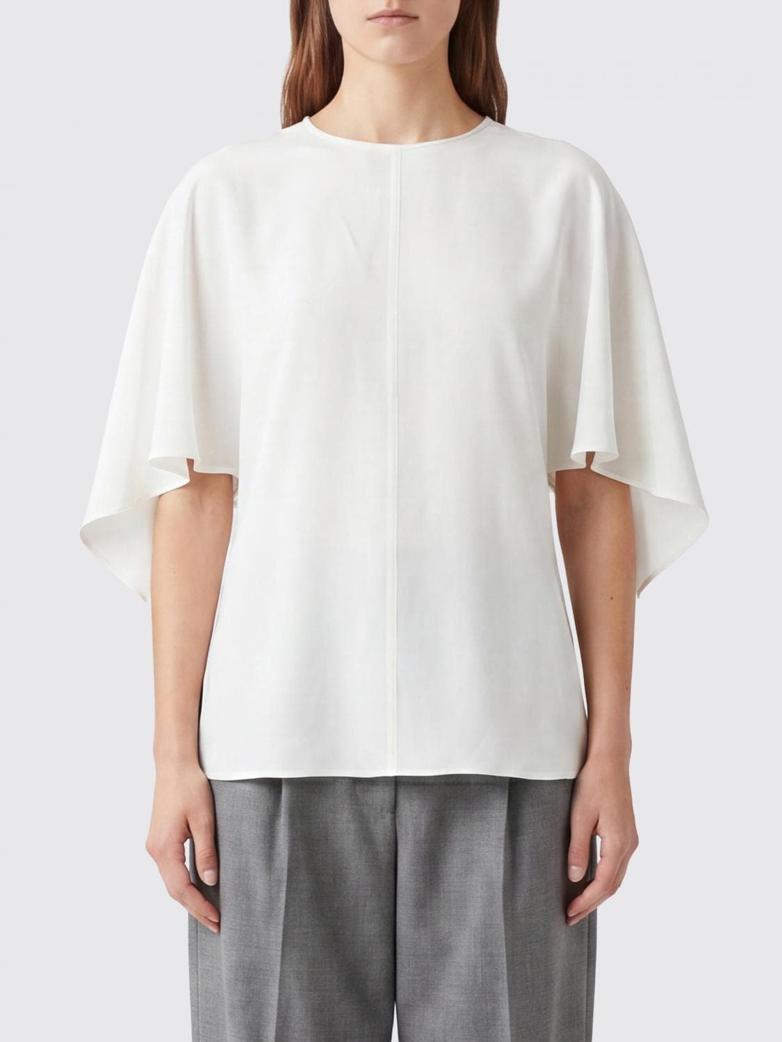 Stella Mccartney Crewneck Blouse in Satin with Short Sleeves and Tie Fastening