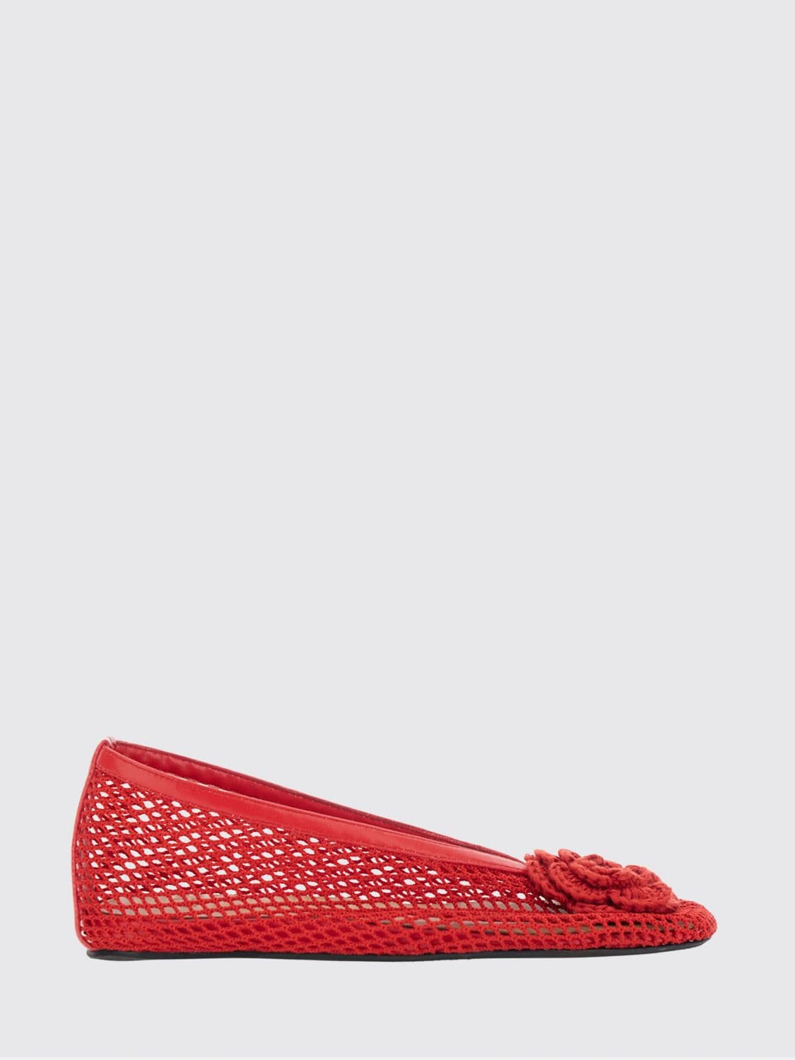 Ganni Perforated Cotton Ballet Flats with Floral Appliqué