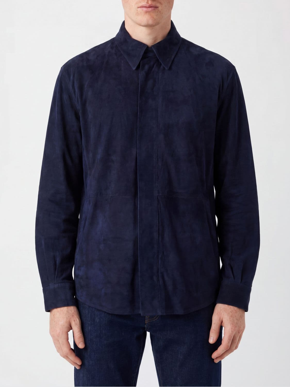 Giorgio Armani Suede Lambskin Leather Shirt Jacket with Classic Collar