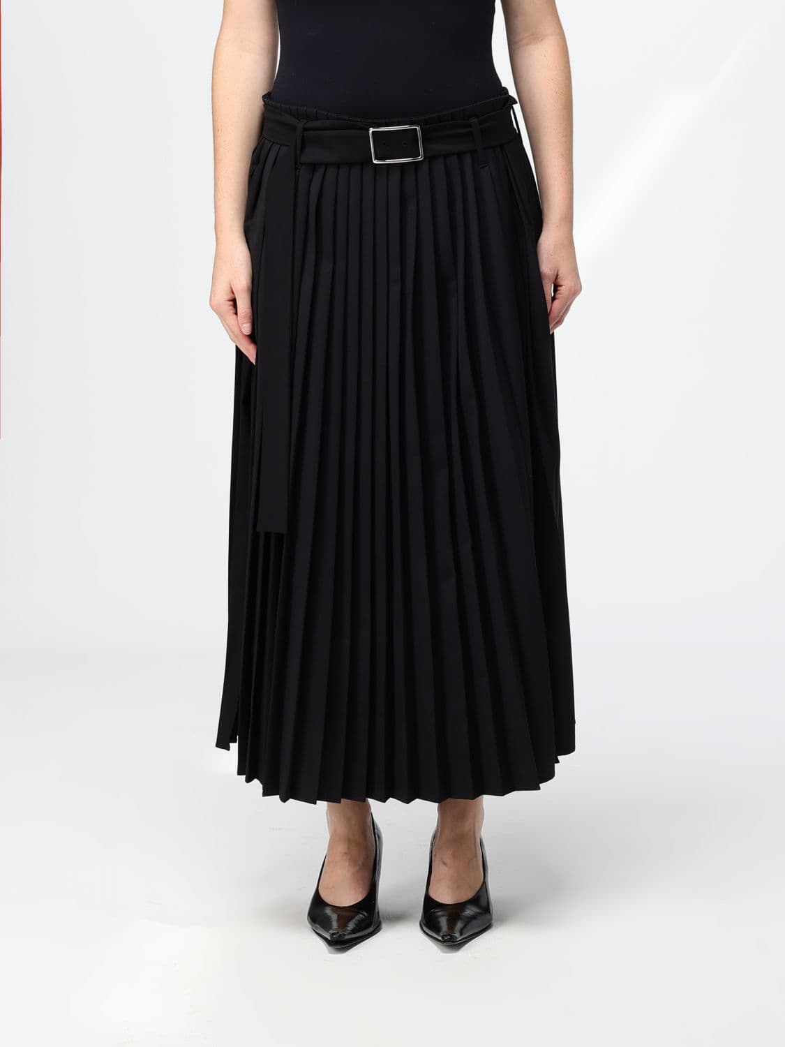 Sportmax Pleated Virgin Wool-Blend Midi Skirt with Belt Loops