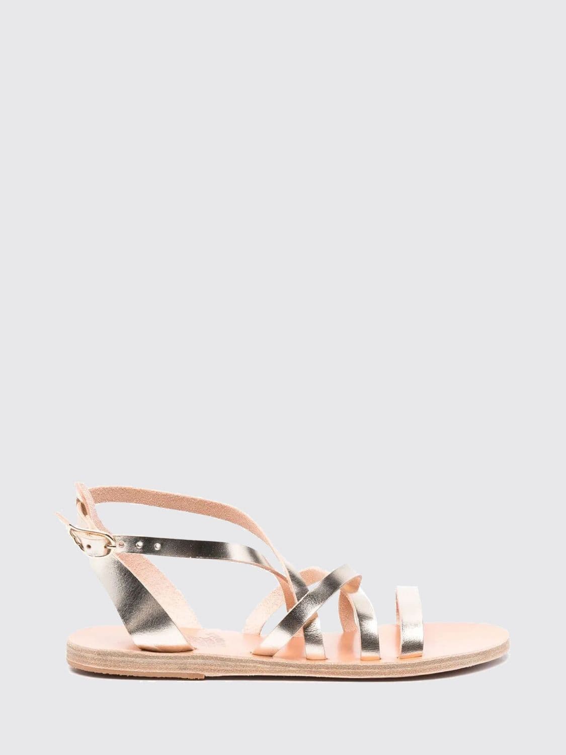 Ancient Greek Sandal Laminated Leather Flat Sandals with Ankle Strap
