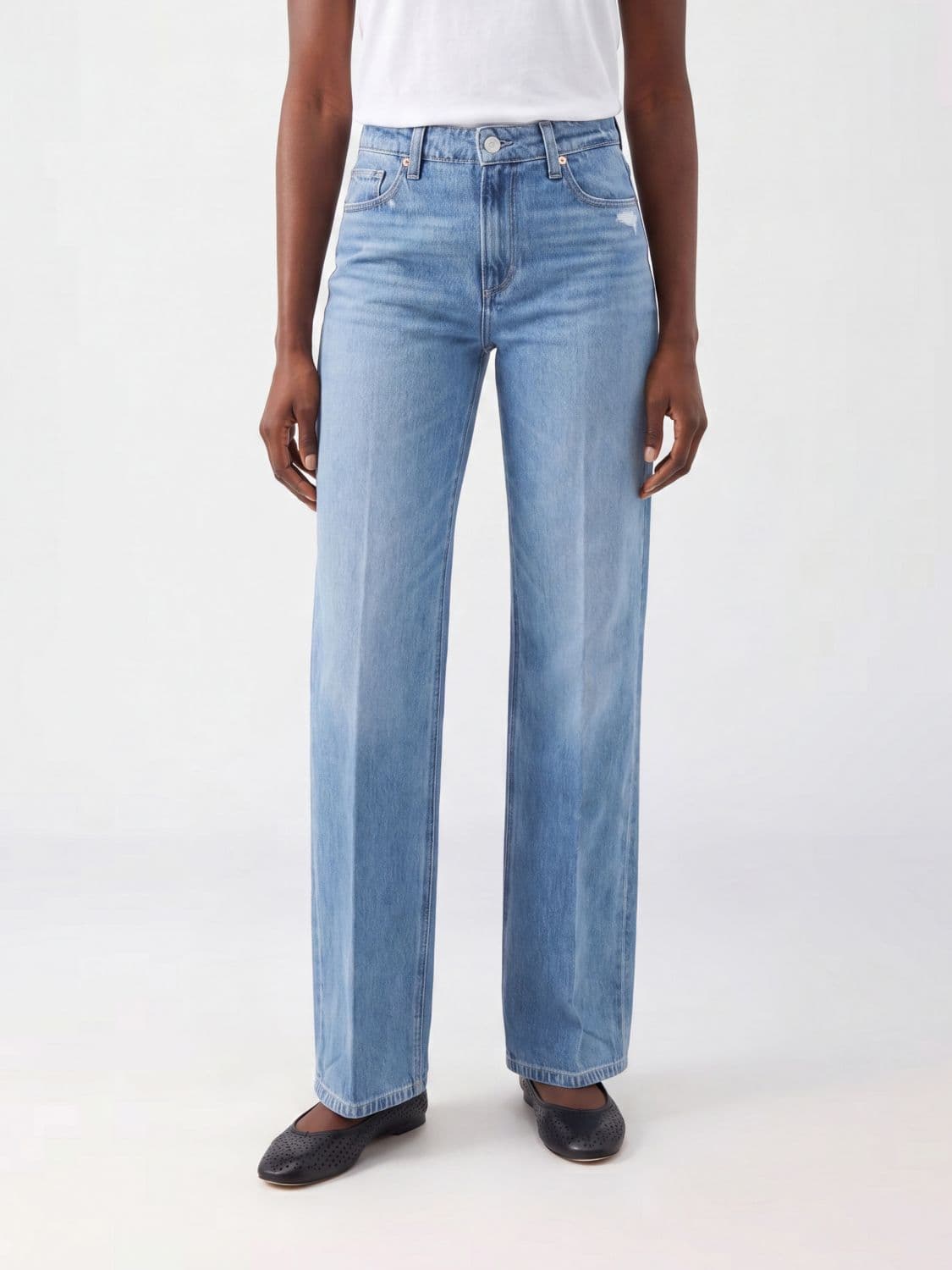 Paige High-Waisted Straight Leg Jeans in Cotton and Lyocell Denim