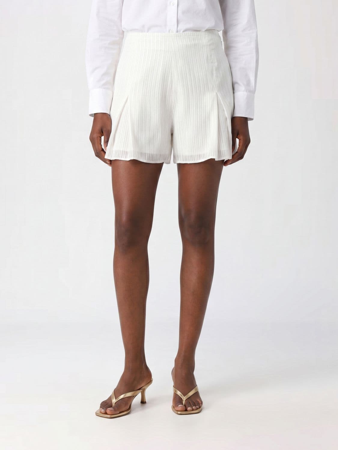 Rotate Striped Cotton-Blend Shorts with Side Zip Closure