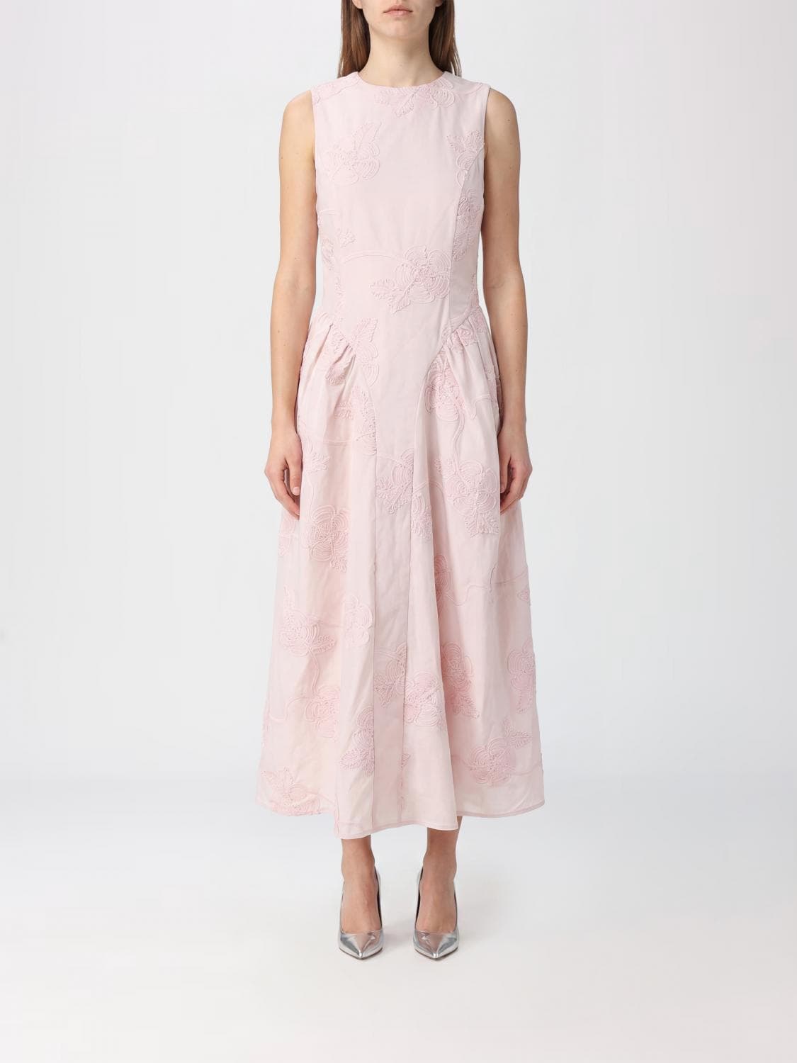 Rotate Off-The-Shoulder Floral Mesh A-Line Midi Dress with Fringes