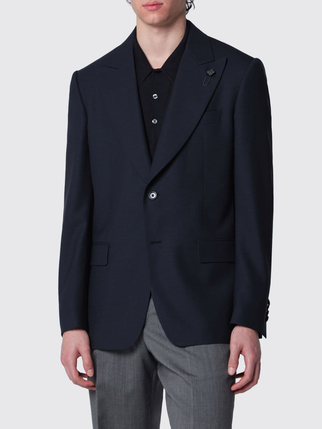 Lardini Single-Breasted Blazer in Pure Virgin Wool with Classic Lapels