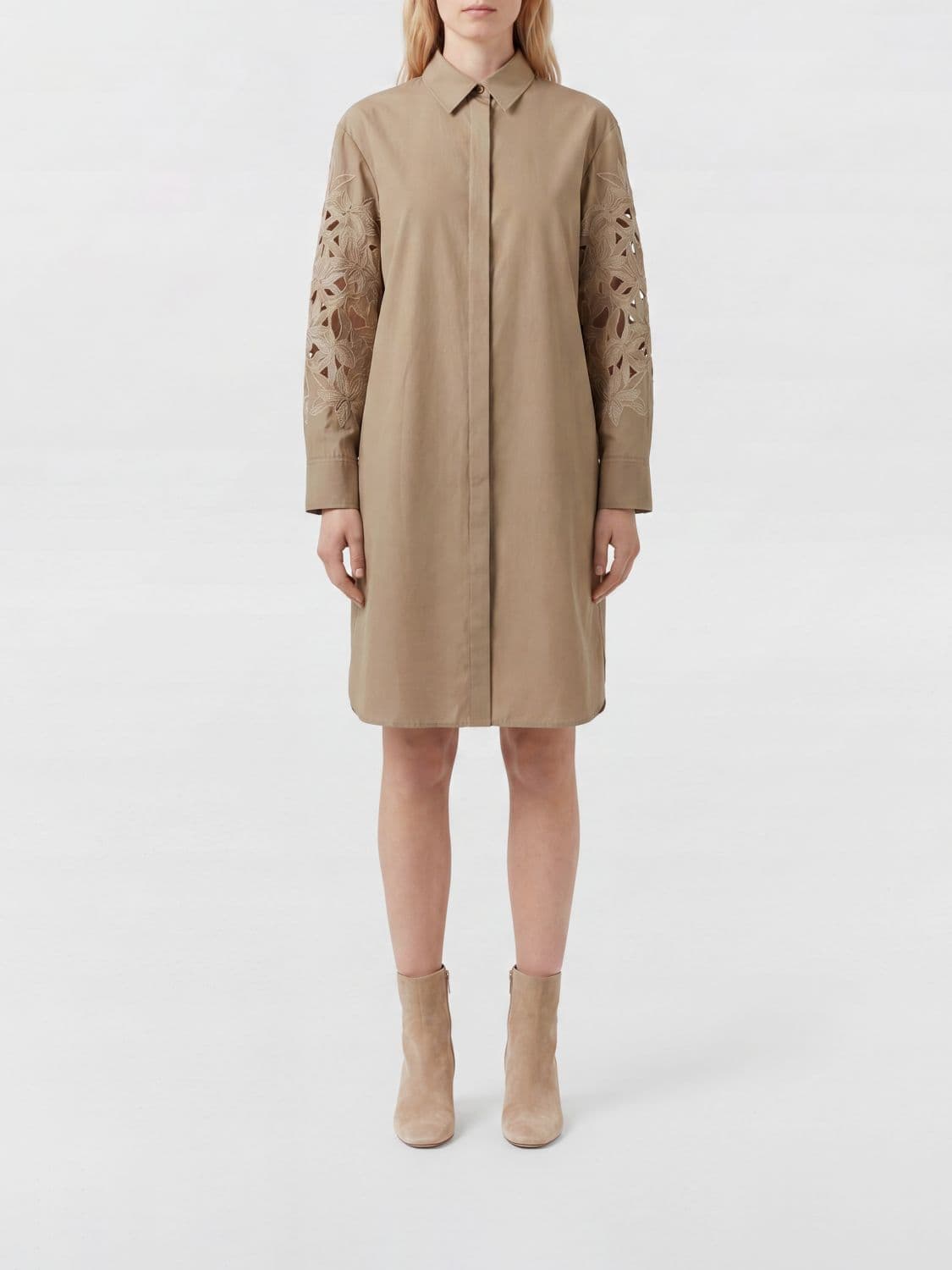 Agnona Cotton Mini Chemisier Dress with Macramé Inserts