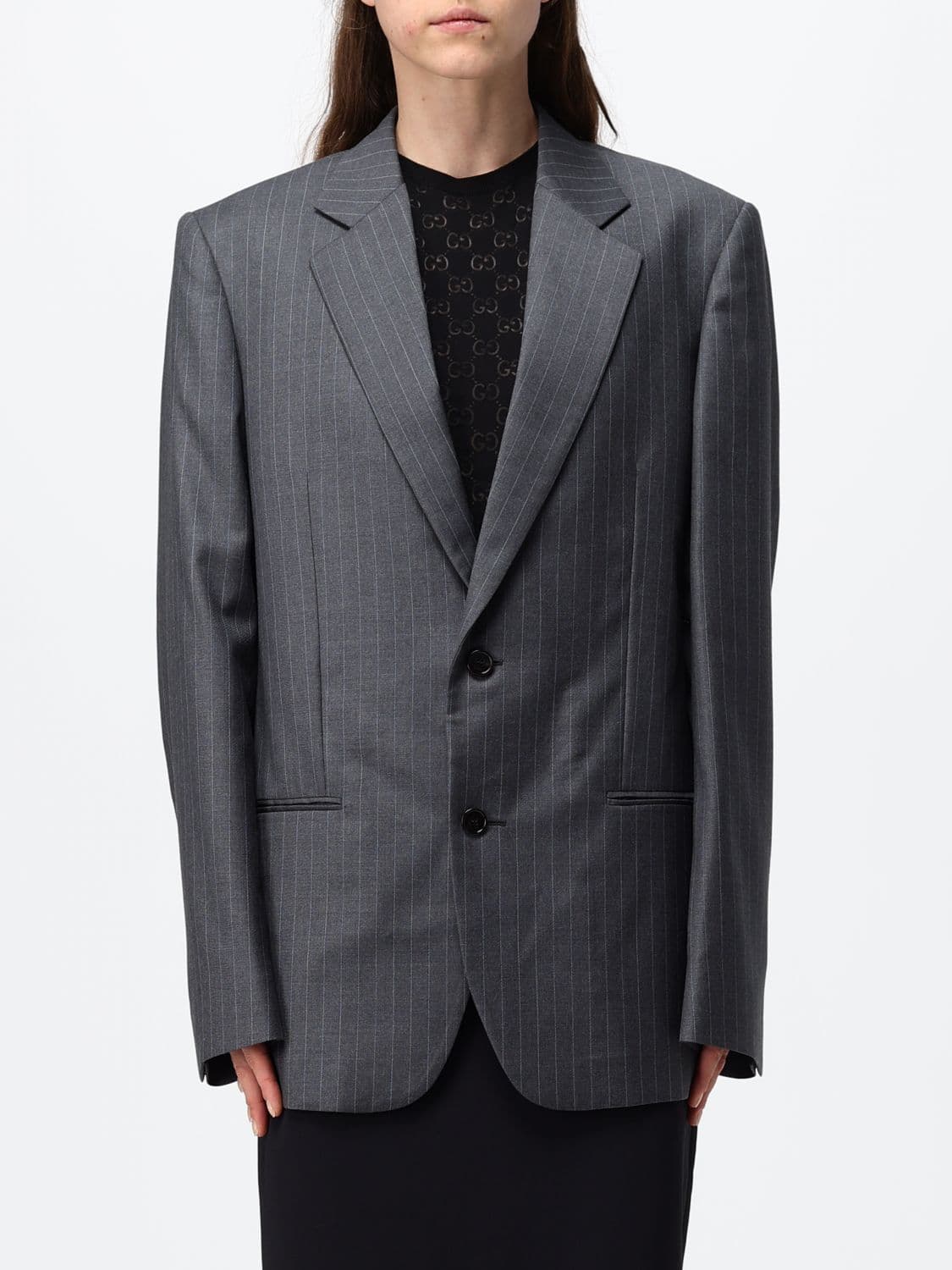 Gucci Pinstripe Wool Single-Breasted Blazer with Peak Lapels